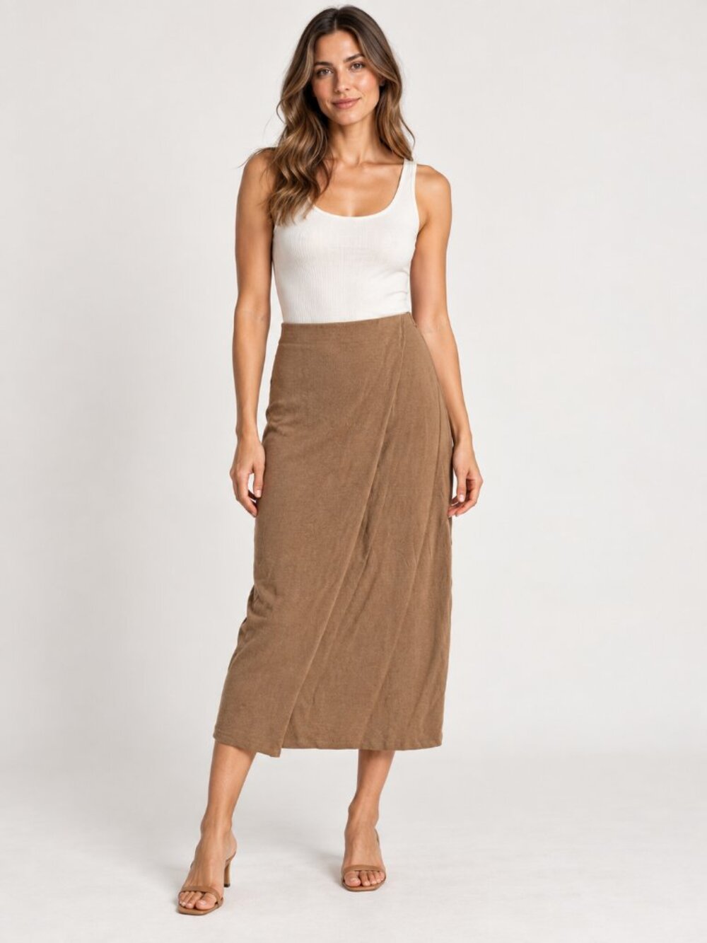 Vince Brown Ribbed Midi Skirt